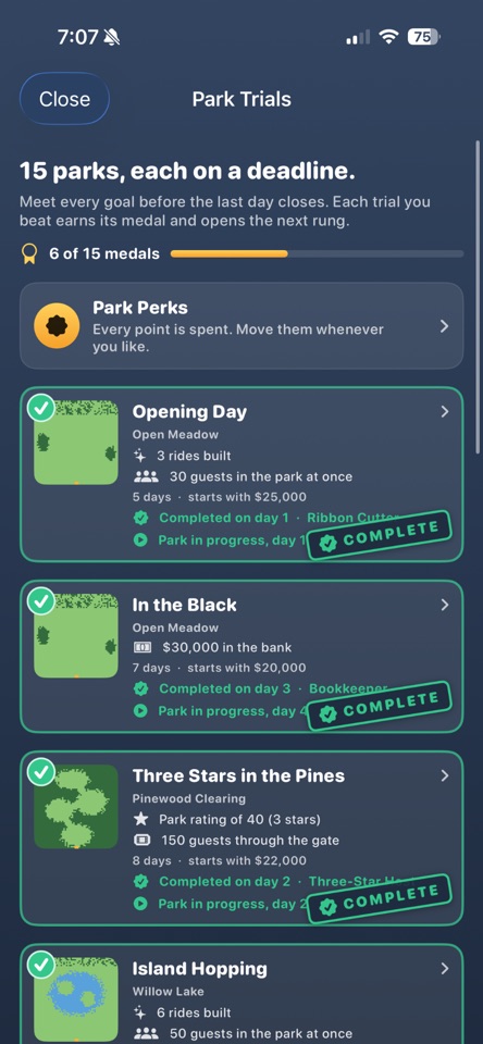 Wonder Lot's Park Trials, a series of park-building challenges